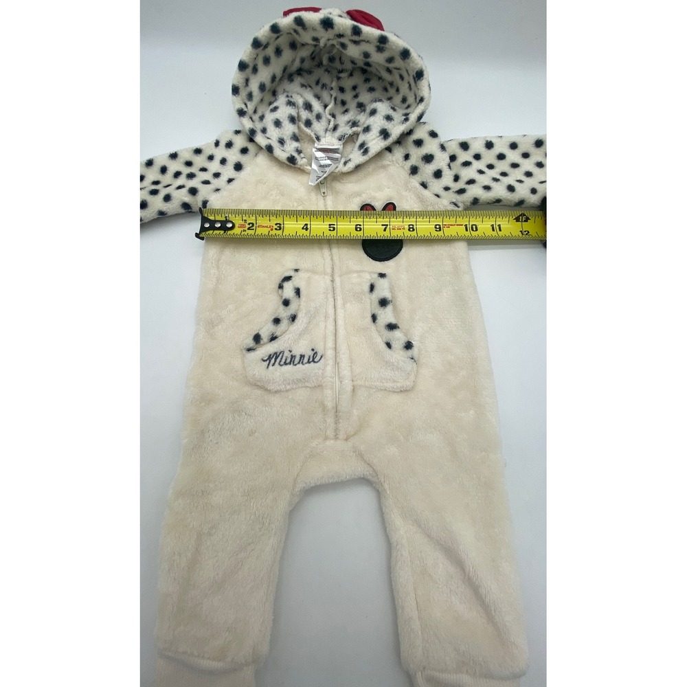 Disney Baby Minnie Mouse Faux Fur Hooded Jumpsuit Polka Dot 3-6M Cream Black - Picture 7 of 10